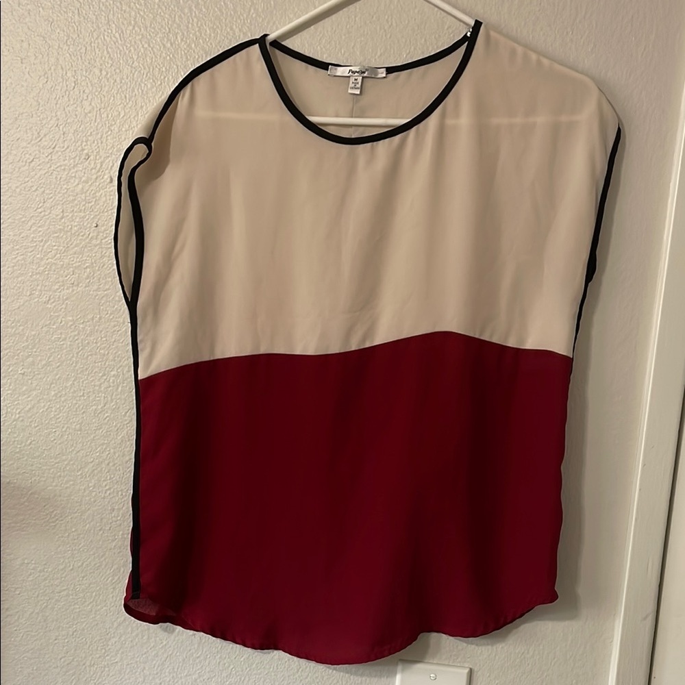 Papaya Cream and Red Sleeveless Boxy Blouse